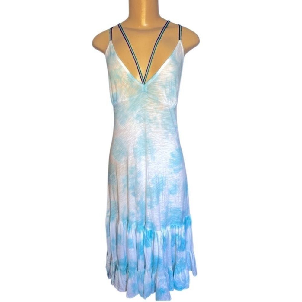 Pitusa blue & white tie-dye tiered strappy sundress standard m l xl - Picture 2 of 8